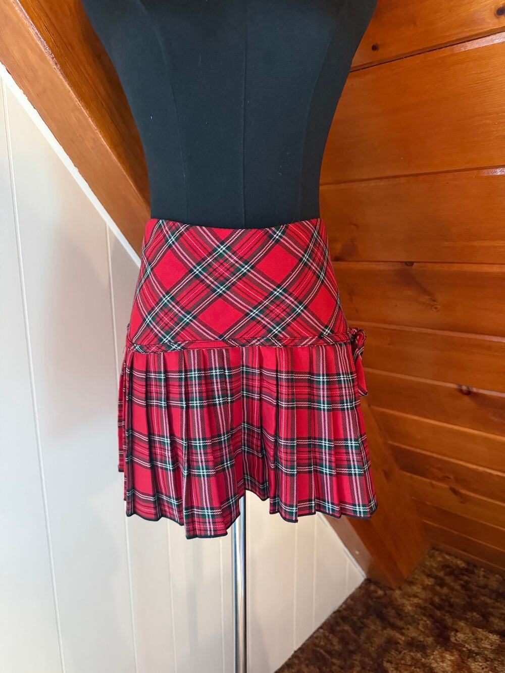 Vintage 90s Y2k Red Tartan Plaid Pleated Ultra Mini Skirt sz M